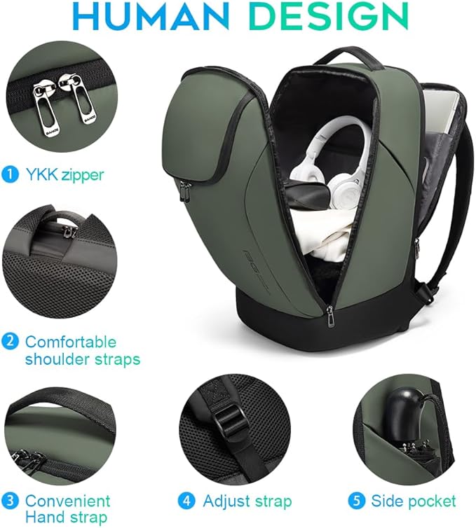 FUTURE AESTHETICS Business Smart Backpack Waterproof for women,men,Fight Approved Durable Backpack suitable as overnight and travel backpack (Green)