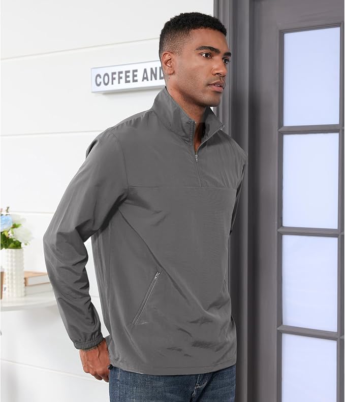 Men's Casual Quarter Zip Pullover Golf Windbreakers Athletic Lightweight Jacket Hiking Running Sweatshirt with Pockets