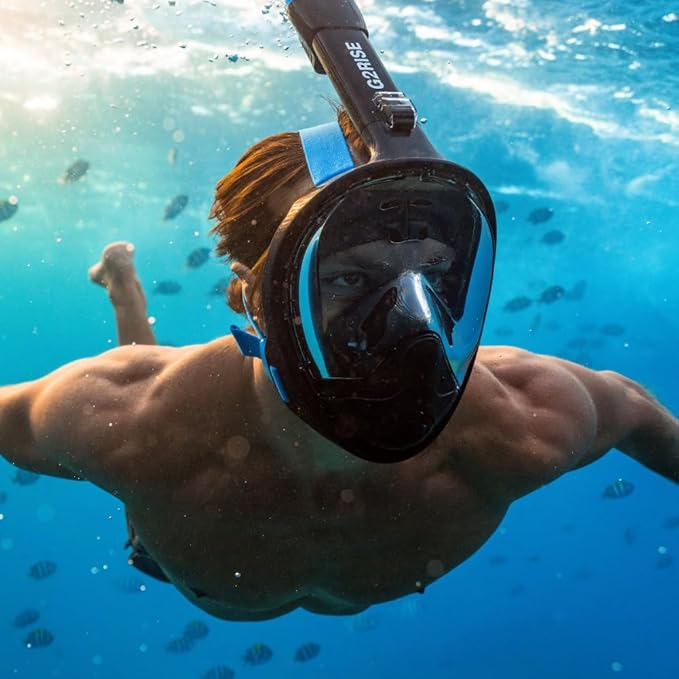 G2RISE Full Face Snorkel Mask Adults Snorkeling Set Gear for Kids with Detachable Camera Mount, Safe Breathing, Anti Fog Anti Leak