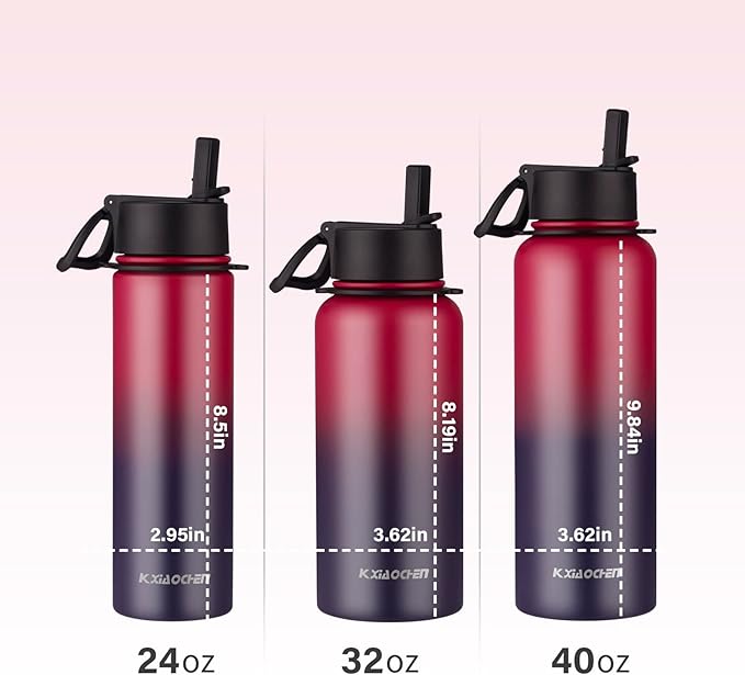 KXIAOCHEN Insulated Water Bottle, Stainless Steel Water Bottle, 2 Lids (Straw and Handle Lid),Wide Mouth Metal Water Bottles Keep Hot and Cold, Double Walled, Thermo Mug, Metal Canteen