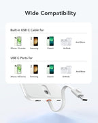 VEEKTOMX Power Bank 5000mAh with Cable Fast Charging, Magnetic Portable Battery Pack for iPhone, White