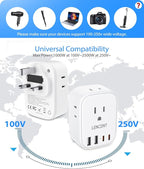 LENCENT 2 Pack US to UK Ireland Travel Plug Adapter,Grounded Type G Adapter For Travel with 4 Outlets 4 USB Ports (2 USB C), Power Plug for USA to Dubai Scotland British London England Hong Kong