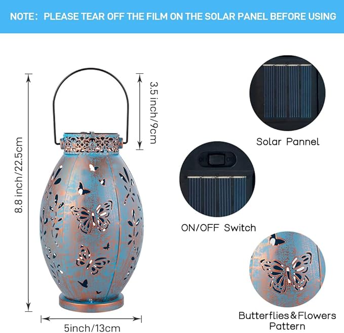 Stargarden 2Pack Outdoor Solar Lanterns, Hollow Out Metal Garden Light Decorative Hanging Lights, Solar Lanterns Outdoor Waterproof for Patio, Lawn, Yard( Blue)