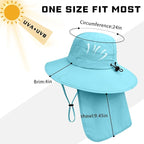 Sun Hats for Men Women, UPF50+ Protection Safari Hat,Wide Brim Fishing Hat with Neck Flap,Bucket Hats for Beach Hiking