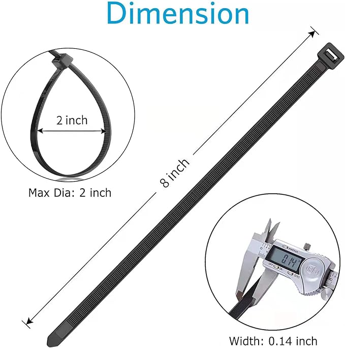 Zip Ties 8 inch (5000 Pack), 40lbs Tensile Strength, Black Cable Ties, Wire Ties for indoor and outdoor use, by Skalon