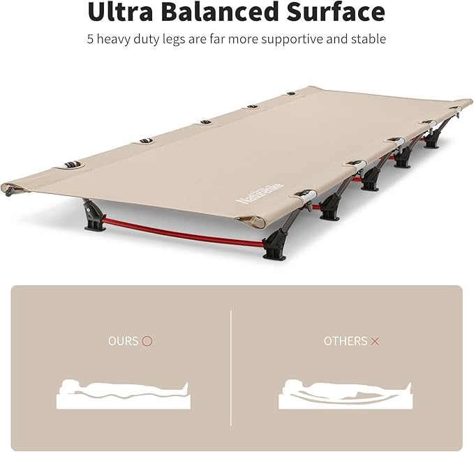 Naturehike Ultralight Camping Cot, Easy to Assemble Folding Tent Cot, Compact & Protable Camping Bed for Camping, Mountaineering, & Hiking, Supports 330lbs with Carry Bag, Kahki