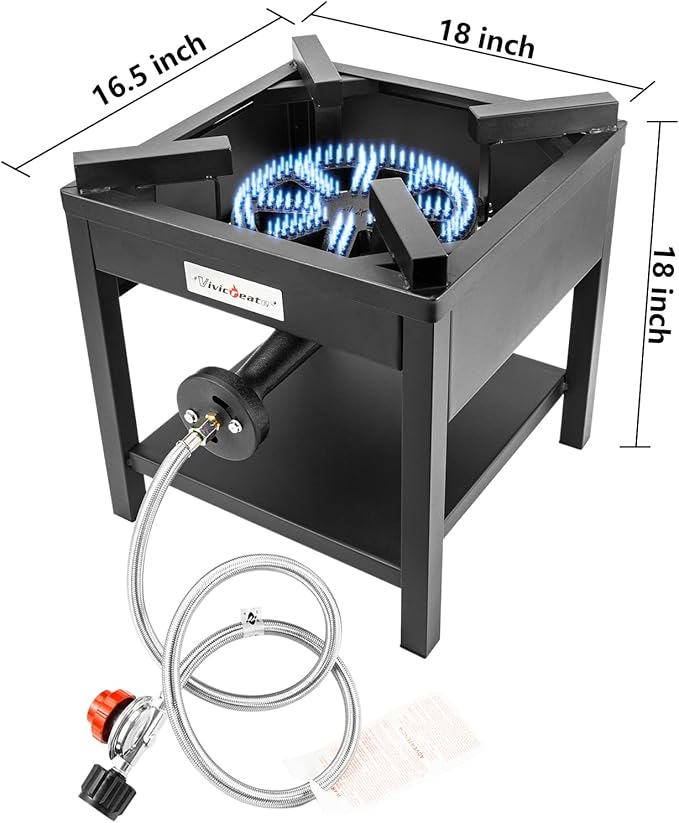 Vivicreate 185000 BTU High Pressure Propane Burner Outdoor Gas Stove Single Burner Cooktop for Turkey Fryer Seafood Boil Brewing BBQ Camping Stove Estufa Portátil Fogón de Gas