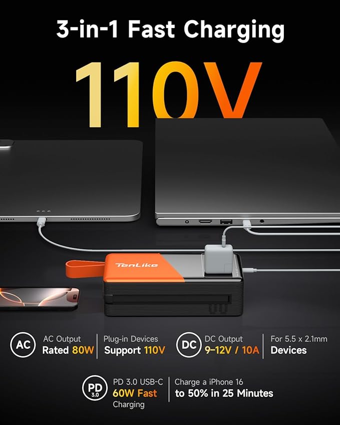 Portable Power Station 99.9Wh Power Bank for Camping Essentials Small Electric Generator Large Lithium Battery with 110V 80W Rated 120W Peak AC Plug in Output 60W Type-C Home Backup Outdoor Emergency