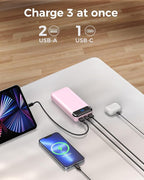 Portable Charger Power Bank 40000mAh Powerbank PD 30W and QC 4.0 Fast Charging External Battery Pack with USB-C LED 3 Outputs & 2 Inputs Portable Charging for iPhone 15 14 13 (Pink)