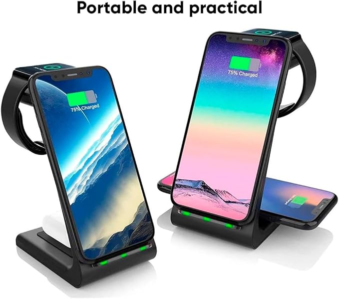 3-in-1 Magnetic Wireless Charger – Fast Charging Dock for iPhone, Apple Watch & AirPods – Foldable Stand with USB-C Cable (Black)