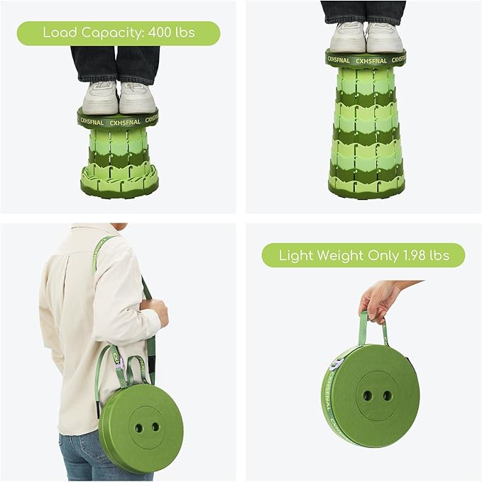 Upgraded 2 Pack Portable Collapsible Stool,Folding Camp Stool for Adults,Lightweight Sturdy 400lbs Load Capacity Retractable for Fishing Hiking Camping Gardening Hunting BBQ (Gradient Green)