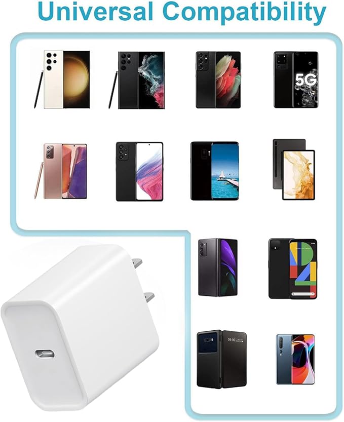 Phone Charger，4 Pack USB C Charger Block，20W Type C Fast Wall Charge Power Adapter for i Phone 17/16/15/14/13/12/11/X/8/Xs Max/XR/S25/S24 and More