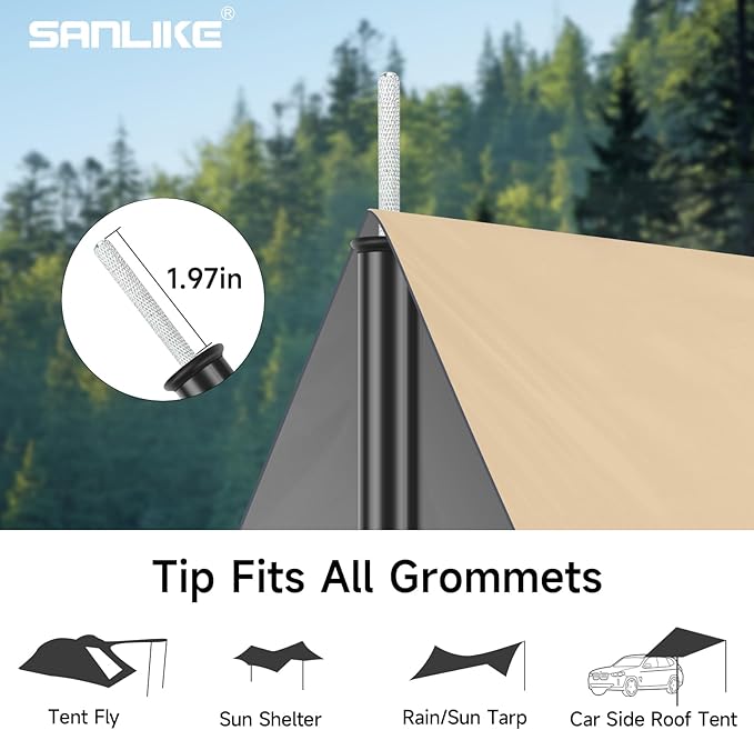 SAN LIKE Tent Poles Iron Camping Tarp Poles 76.6in Telescoping Tarp Tent Poles Adjustable Collapsible Tent Poles Canopy Rain Awning Shelter Backpacking Hiking (5 Sections)