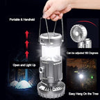 2Pack Solar Camping Lantern with Fan, 3-Way Power Source,Rechargeable Lanterns for Power Outages, Camping Lights for Tent Hurricane Emergency Camping Gear Must Haves