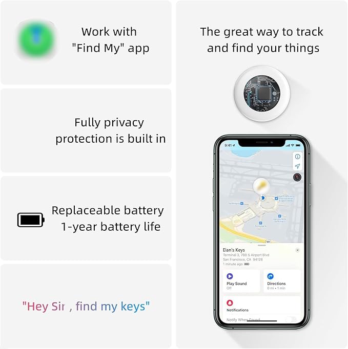 Mini GPS Tracker for Vehicles, Smart Tag Tracking Device, Key Finder Locator with Sound, Car Tracker No Subscription Work with Find My(iOS Only) for Kids, Dogs, Key, Luggage (Black)
