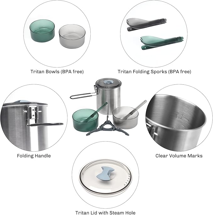 Fire Maple Antarcti Duo Cook Set | 1.2L Stainless Steel Camping Cookware Set | Foldable Camp Mess Kit with Utensils | Outdoor Camping Pot (Canister NOT Included)