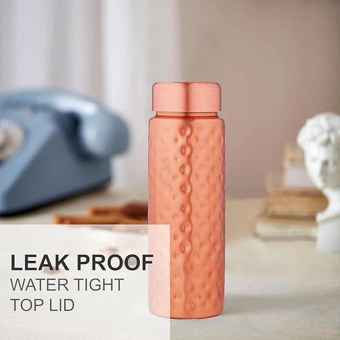NORMAN JR Copper Water Bottle 400ml - Gift Box of 3, Slim Hammered, an Ayurvedic vessel made of pure copper - helps you drink more water with many health benefits