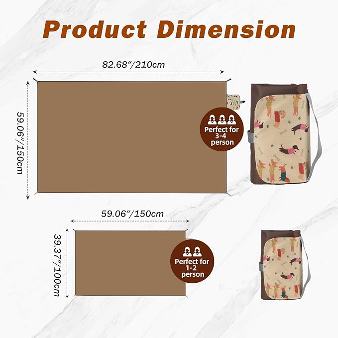 Picnic Blanket Waterproof – Packable Sand Proof Beach Blanket (0.42lb/0.66lb), Compact & Foldable, Fits in Pocket with Integrated Stakes, Ideal for Camping, Hiking, Travel, Concert, Festival