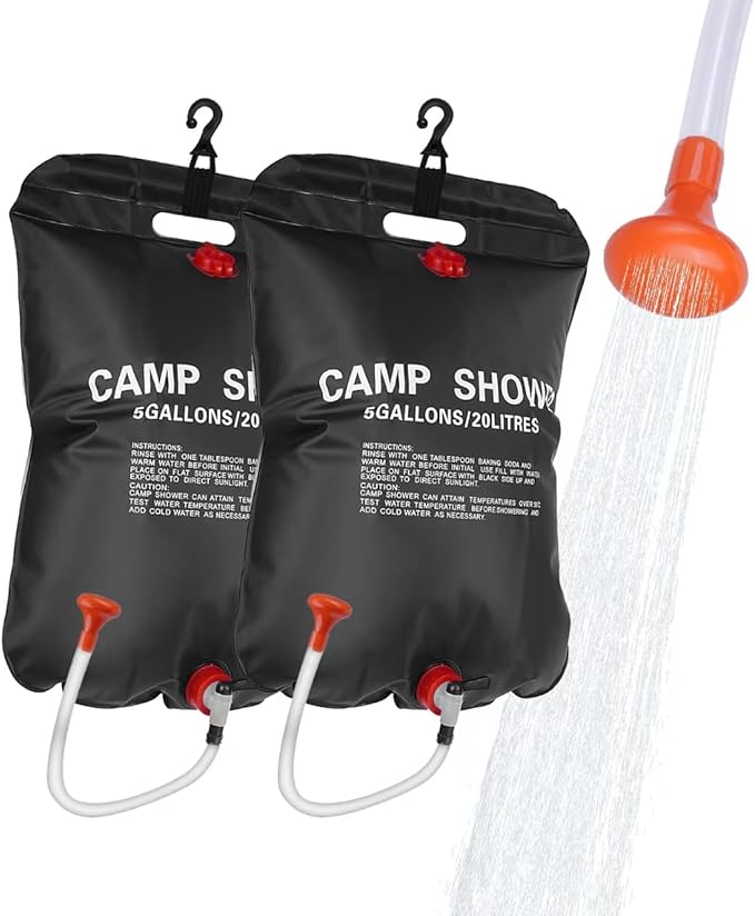 OUTDOORSEPIC| Solar Camping Shower Bag 1/2set and1+ Set 5 Gallon Portable Camping Showers Bag with Adjustable Switch Removable Nozzle for Camping Hiking Beach Swimming Outdoor Activities