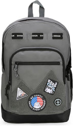 Swissdigital Design Big Student Laptop Backpack with Fun Personalized Patches For College Boys & Girls, Middle High School Teen Bookbag Cool Travel Daypack Grey- Includes 3 Patches | SD1718-03