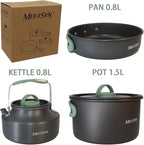 MEETSUN Portable Camping Pots and Pans Set,Aluminium Camping Cooking Set with Heat-Resistant Handles,Foldable Design,Quick-Clean Camping Cookware Set for Backpacking, Hiking,Survival,Emergency