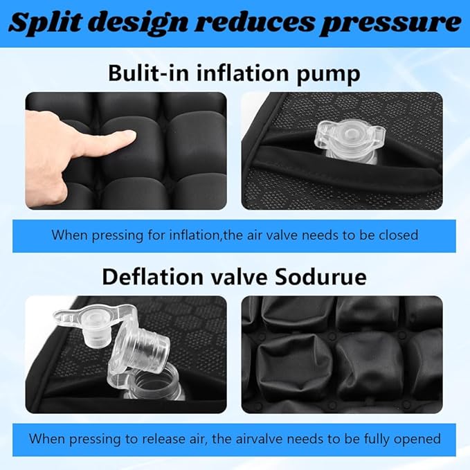 Airplane Seat Cushion, Portable Air Pad with Built-in Pump for Long Flights & Car Rides, Inflatable Seat Cushion for Office,Travel & Hard Dining Chairs, Ergonomic Comfort Support(COLOR:Black)
