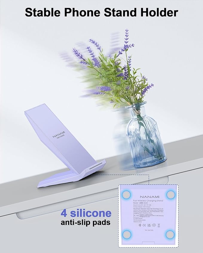 Fast Wireless Charger 2 Pack - NANAMI Qi Certified Wireless Charging Stand for iPhone 17/17 Air/16/15/14/13/12/12 Pro Max, Phone Charger Dock Compatible Samsung Galaxy S25/S24/S23/S22/S21,Pixel 6/5