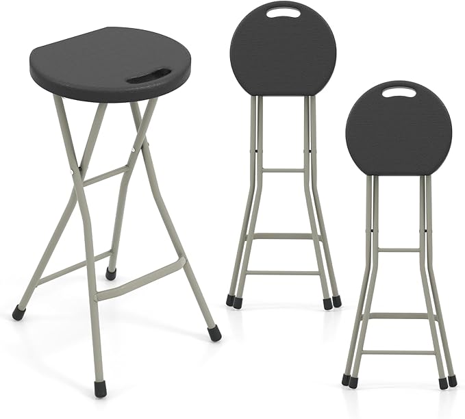 Goplus Folding Stool, 3 Pack 28 Inch Foldable Camping Seat for Adults with 550 lb Capacity, Portable Plastic Fold up Round Stool with Handle for Fishing Hiking Gardening BBQ