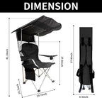 Portable Camping Chair with Canopy Shade- Folding Camping Lounge Chair with Cup Holder & Side Pocket for Outdoor Camping, Fishing, Beach - Support 330 LBS(BLACK-2PK)