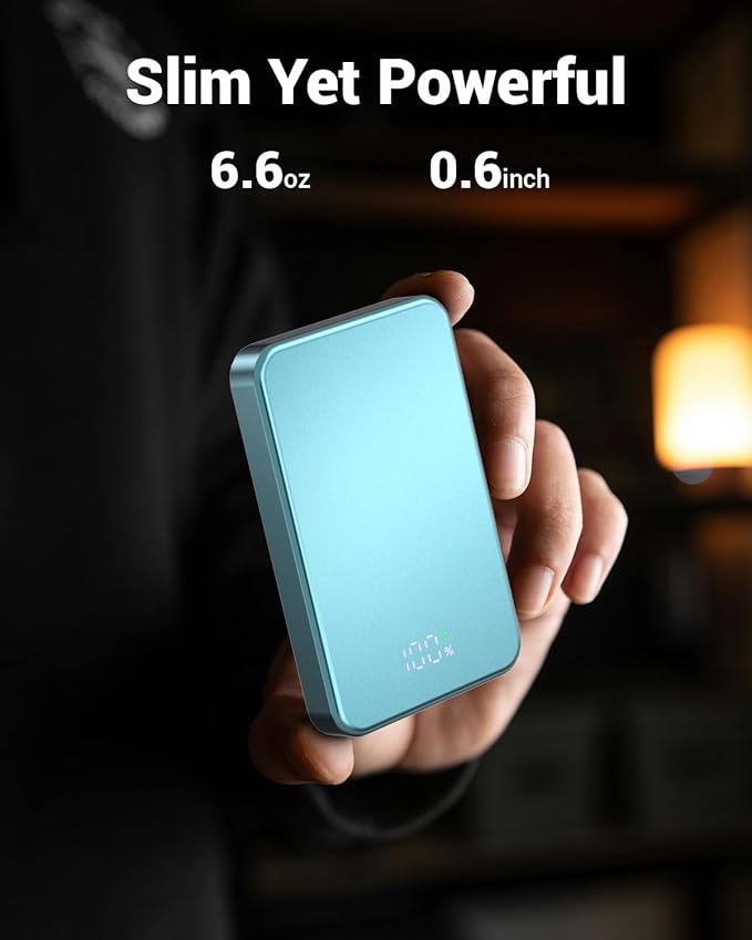 for Magsafe Portable Charger, Aluminum Alloy Small 10000mAh 20W PD Magnetic Power Bank, USB-C in&Out Wireless Battery Pack Phone Charger for iPhone 17/16/15/14/13/12 Plus Pro Max Series -Blue