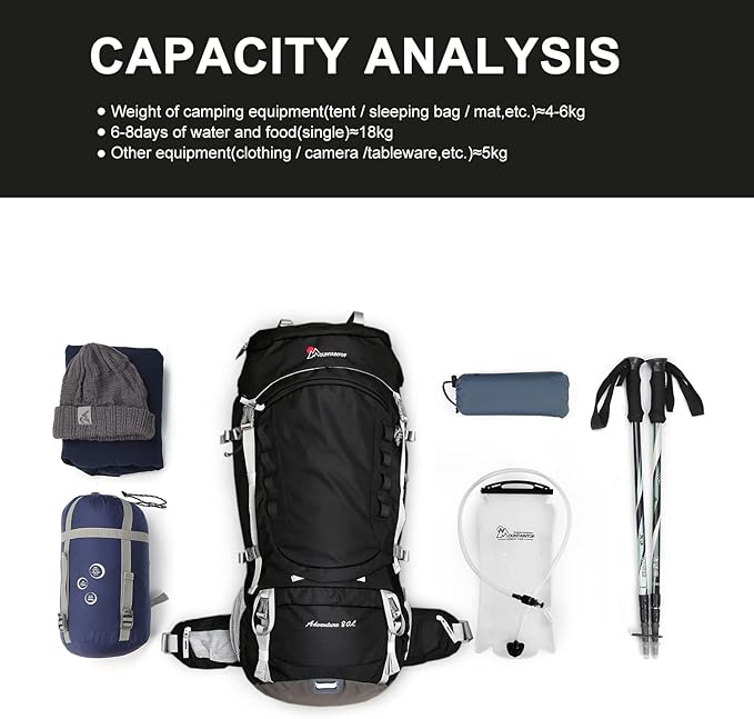 MOUNTAINTOP 80L Internal Frame Backpack for Man & Women Backpacking Hiking Backpack with Rain Cover