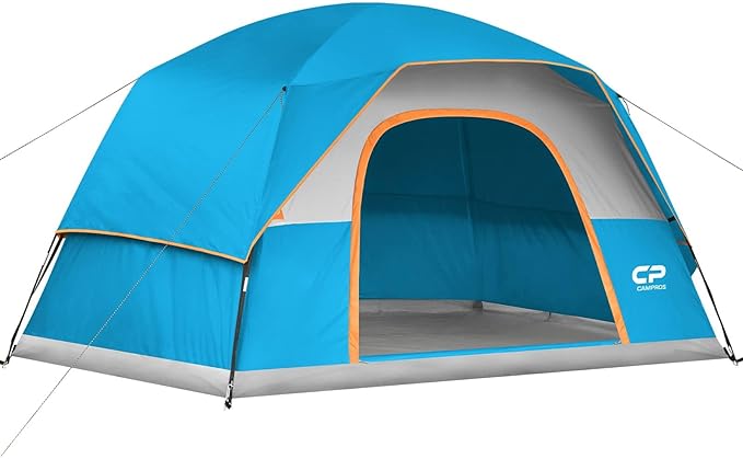 CAMPROS CP Tents for Camping 6 Person Tent Waterproof Windproof Double Layer Family Camping Tent, Easy Setup Dome Tent with Large Mesh Windows & Wider Door for Outdoor Camping & Hiking