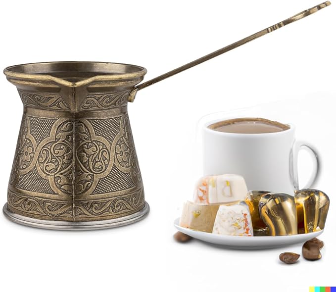 Alisveristime Authentic Turkish Coffee Pot, Handmade Cezve/Ibrik, 4-Inch Width, 4-Inch Height - 20.28 Ounce Enhance Your Coffee Experience Now! (6 Cup) (Antique Green)