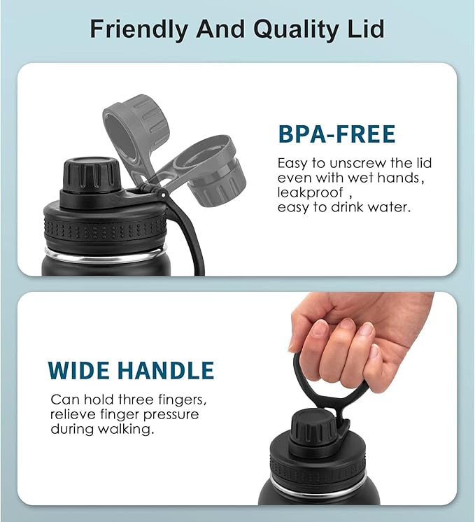 koodee 26 oz Insulated Water Bottle Stainless Steel Double Wall Vacuum Metal Sports Water Bottle with Leakproof Spout Lid, Wide Mouth Water Bottle (Apple green)