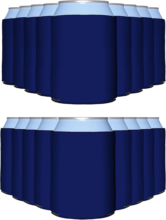 PartyPrints 25 Pack Navy Blue Blank Can Cooler Sleeves, Customizable Bulk Insulated Foam for Beer, Collapsible Plain Drink Holder, Cold Soda Insulator, 12oz Regular, 16oz Tall Cans
