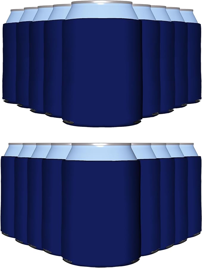 PartyPrints 100 Pack Navy Blue Blank Can Cooler Sleeves, Customizable Bulk Insulated Foam for Beer, Collapsible Plain Drink Holder, Cold Soda Insulator, 12oz Regular, 16oz Tall Cans