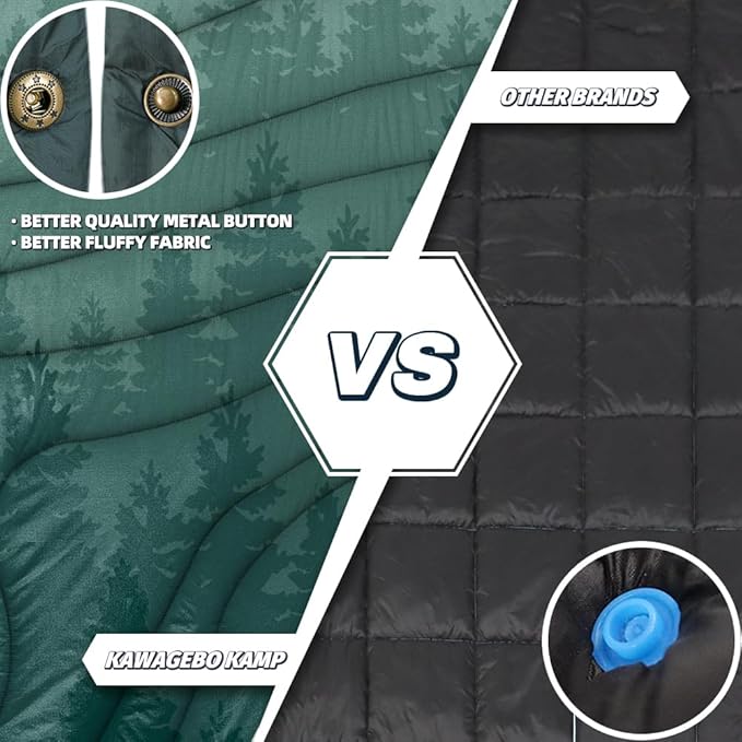 Outdoor Camping Blanket with Sherpa Lining, Extra Warm Thick Camp Blankets and Puffy Ultralight Soft Poncho DWR Camping Quilt for Cold Weather, Adventure, Sleeping, Backpacking 78"x 56"