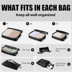 9 Set Compression Packing Cubes for Travel, Bonus Versatile Drawstring Backpack, Lightweight Luggage Organizer Bags, Sturdy Travel Accessories for Suitcase, Black