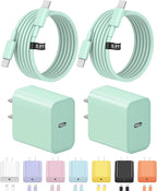 5FT iPhone 17 16 15 Charger Fast Charging USB C Charger Block Type C Chagrer Fast Charging 2-Pack for iPhone 17/17 Plus/17 Pro/17 Pro Max/iPhone 16/16 Plus/16 Pro/16 Pro Max/15 Pro Max/Samsung(Green)