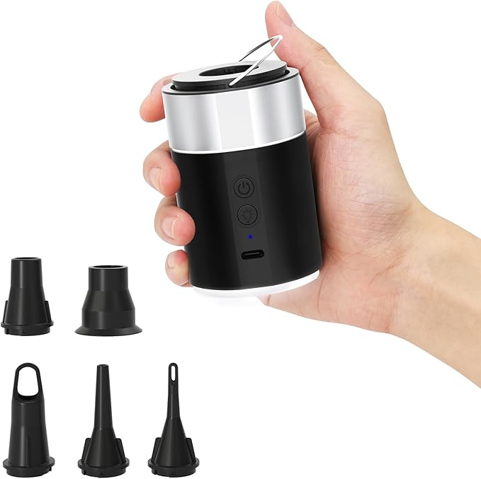 LIBERRWAY Electric Air Pump for Inflatables - Rechargeable Tiny Pump - Cordless Portable Air Pump with Camping Lantern, Quick-Fill Air Mattress Pump for Camping, Pool Floats