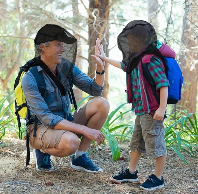 tupi Premium Mosquito Head Net for Kids, Bug Face Netting for Hats, Fly & Bug Protection | Ultra Large & Long, Extra Fine Holes for Camping, Hiking, Fishing, Fits All Hats for Children, 2 Pack