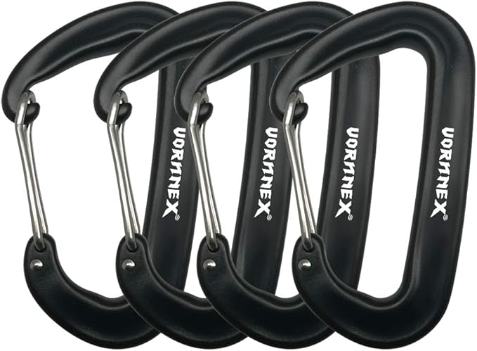 12KN Aluminum Carabiner Clip 4 Pack for Hammocks, 2700lbs Heavy Duty Large Clipping On Camping Accessories, Water Bottle,Backpacking and More - Black