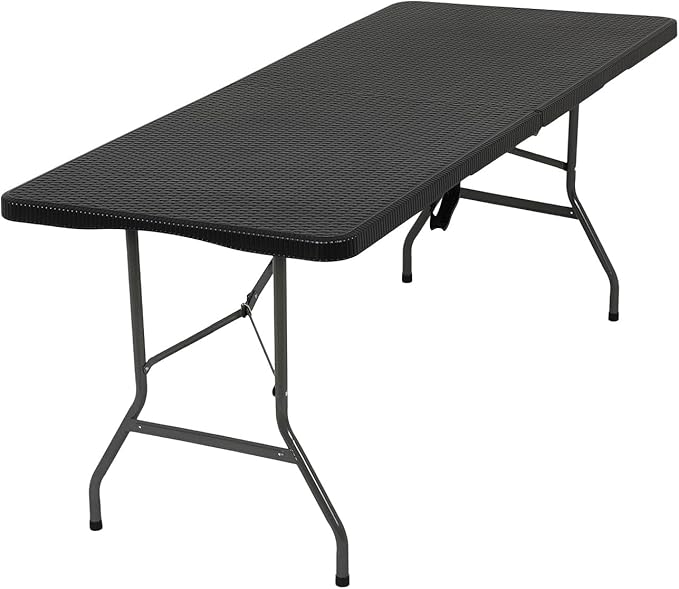 FDW Folding Table Half Portable Foldable Table for Parties Backyard Events (Black Ratten, 6 FT)