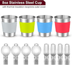 Odoland 22pcs Camping Cookware Mess Kit, Large Size Hanging Pot Pan Kettle with Base Cook Set for 4, Cups Dishes Forks Spoons Kit for Outdoor Camping Hiking Picnic