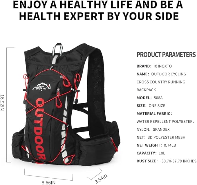 Hydration Pack Backpack，IX INOXTO Running Hydration Vest with 1.5L ( 50 oz) Water Bladder for Men Women，Lightweight Water Backpack for Hiking Cycling Climbing Camping