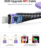 CyvenSmart (3 Pack) Long iPhone Charger 3ft for [MFi Certified], 3 Foot Lightning Cable Fast Charging Cord 3 Feet for iPhone 12/12 Pro/11/11 Pro/11 Pro Max/XS/XS Max/XR/X/8/8 Plus/7/7 Plus/6 Lavender