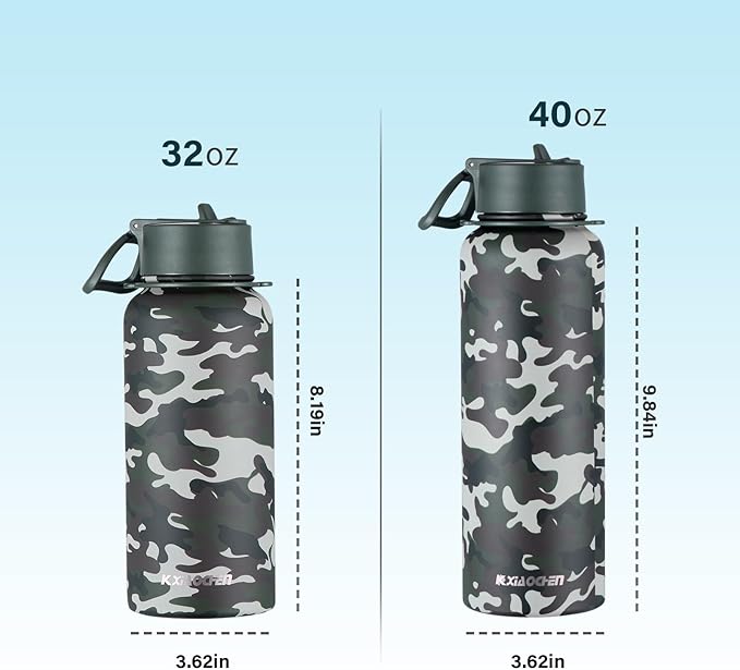 KXIAOCHEN Insulated Water Bottle, Stainless Steel Water Bottle, 2 Lids (Straw and Handle Lid),Wide Mouth Metal Water Bottles Keep Hot and Cold, Double Walled, Thermo Mug, Metal Canteen