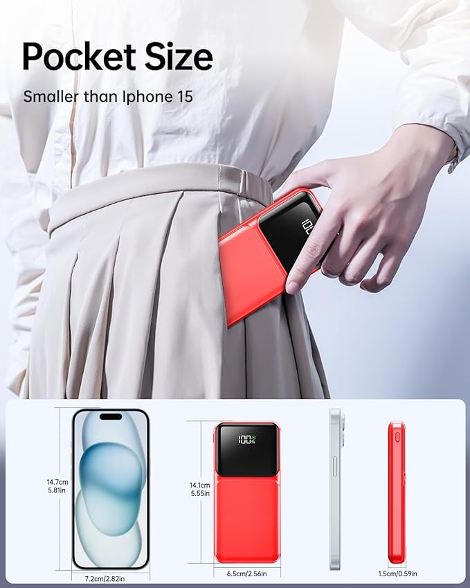 RONEGN Portable Charger with Built in Cable 10000mah USB C Power Bank Fast Charging Travel Essential Battery Pack for iPhone Samsung Android iPad etc
