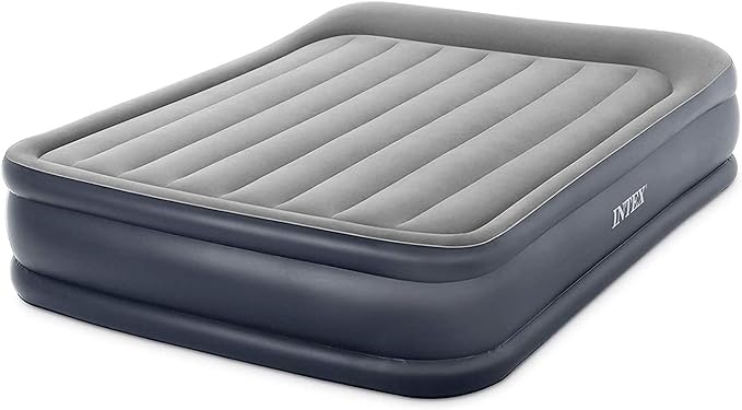 Intex 64135ED Dura-Beam Plus Deluxe Pillow: Fiber-Tech – Queen Size – Built-in Electric Pump – 16.5in Bed Height – 600lb Weight Capacity