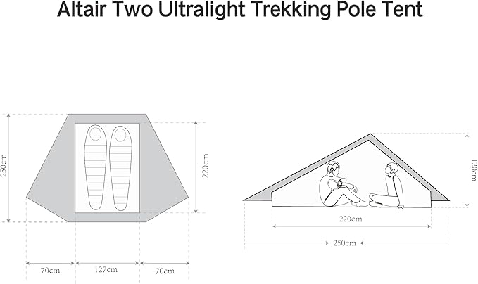 Altair Two Ultralight Backpacking Tent, 2 Person Trekking Pole Backpacking Tent, Waterproof, Compact, 3 Season, Double Wall Shelter for Backpacking, Camping, Thru Hiking, Trekking